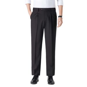 DORVEXON Men's Stretch Dress Pants, Business Casual Straight-Leg Slacks with Hidden Elastic Waistband and YKK Zipper